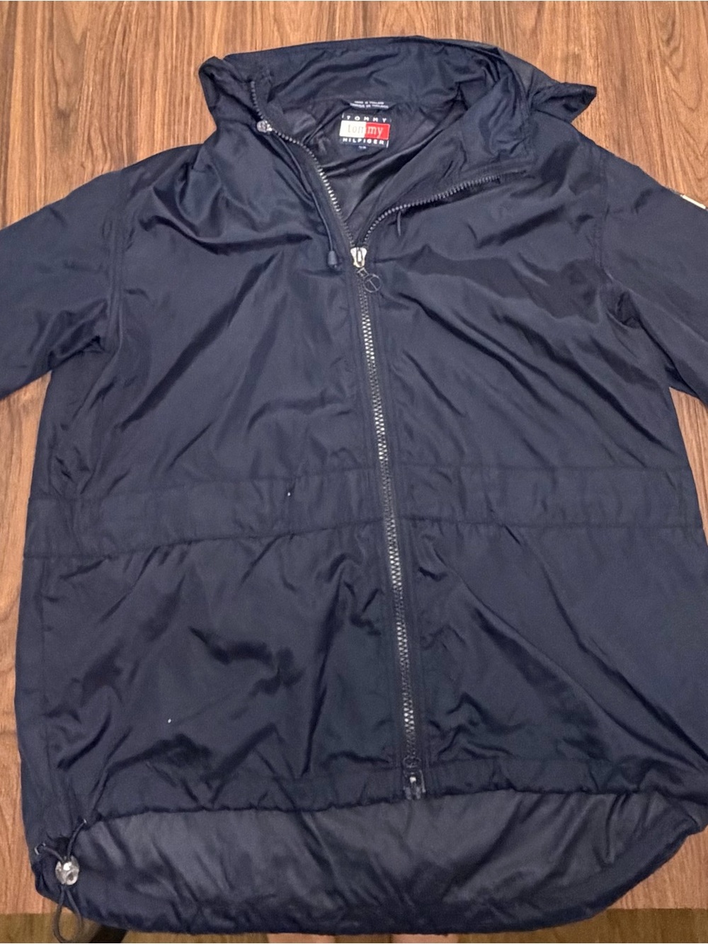 Vintage Tommy Hilfiger Men's Navy Hooded Windbreaker Jacket